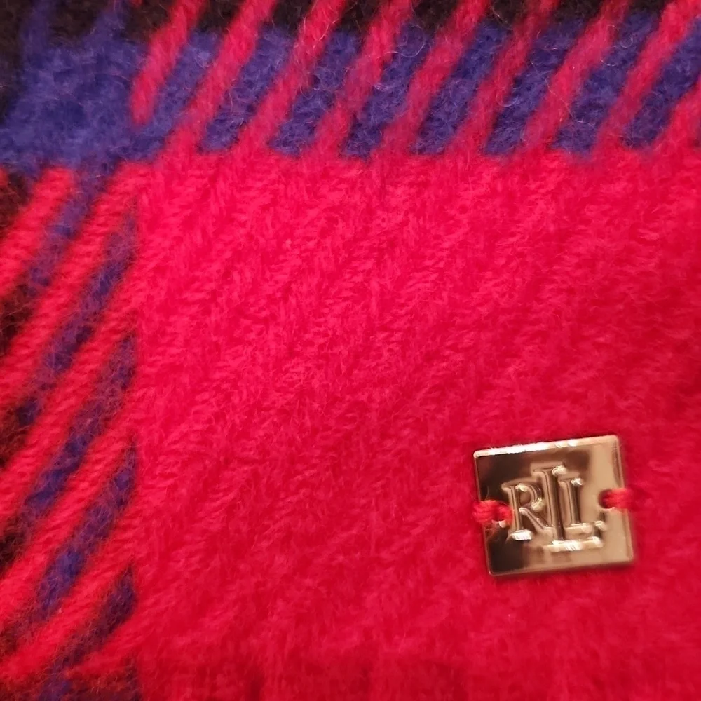 Ralph Lauren wool blend red Tartan Scarf new with tags